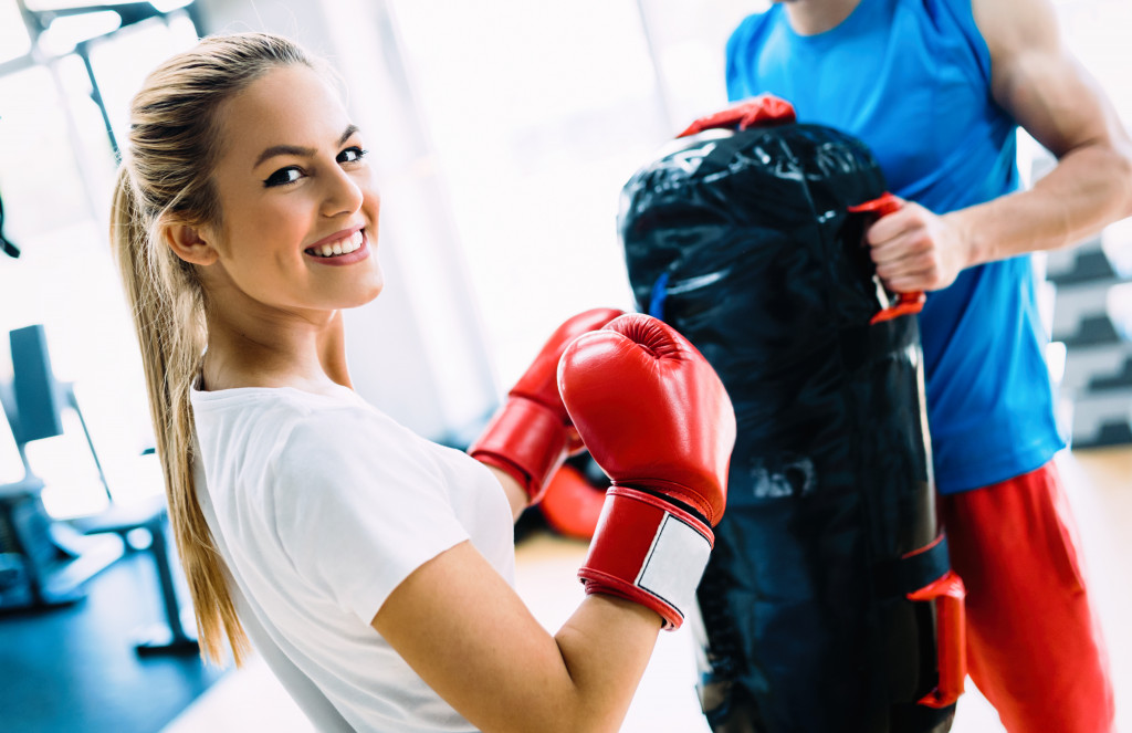 taking boxing lessons